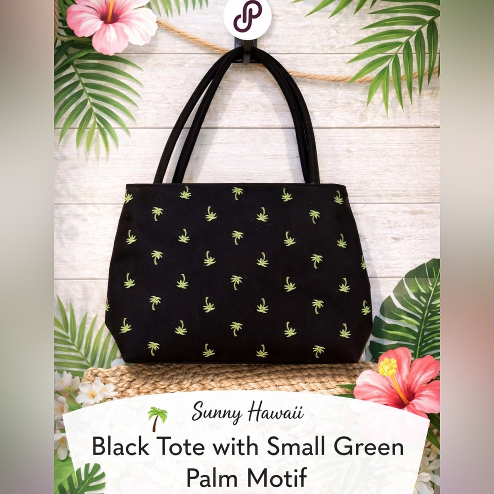 Black Tote with Small Green Palm Motif